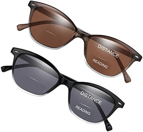 CARA 2 Pack Bifocal Reading Sunglasses for Women, Cat Eye Ladies UV400 Protection Sun Readers with Spring Hinge for Travelling Driving Outdoor (Black & Brown, 2.5x)