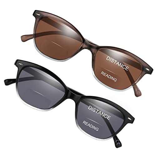 Cara 2 Pack Bifocal Reading Sunglasses For Women, Cat Eye Ladies Uv400 Protection Sun Readers With Spring Hinge For Travelling Driving Outdoor (Black & Brown, 2.5X) #TOP30