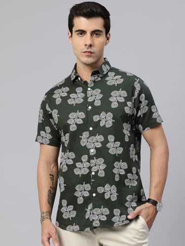 Image of Majestic Man Slim Fit Floral Printed Pure Cotton Casual Half Sleeve Shirt