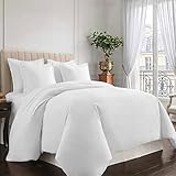Pizuna Coton peigné Ensemble de Housses de Couette 220x240 cm 2 Personnes Blanc, 100% Coton Longue Tige 400 Fils Armure Satin, Housse de Couette de Luxe avec Fermeture à Boutons Blanc (240x220cm)