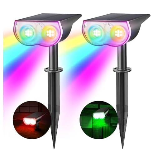 Consciot Solar Spot Lights Outdoor, 16 LEDs IP67 Waterproof Color Changing Solar Outdoor Lights, 8 Colors, Auto On/Off, 2-in-1 Adjustable Wall Lights for Garden Yard Pathway, 2 Pack(RGB)