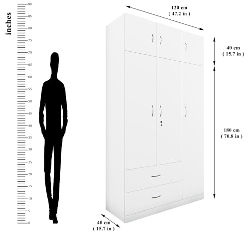 Image of VIKI Wardrobe | Wooden Almirah for Clothes,Door for Bedroom, 3 Door Loft Wardrobe with Drawer & Hanging Space (Frosty White - 40D x 120W x 220H) | 1 Year Warranty | Free Assembly
