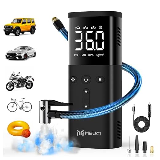 MEUCI Tire Inflator Portable Air Compressor - 6X Faster Cordless Air Pump for Car Tires, 150 PSI Electric Bike Tire Pump with LED Light & Digital Pressure Gauge for Motorcycle, Bicycle, Auto & Balls