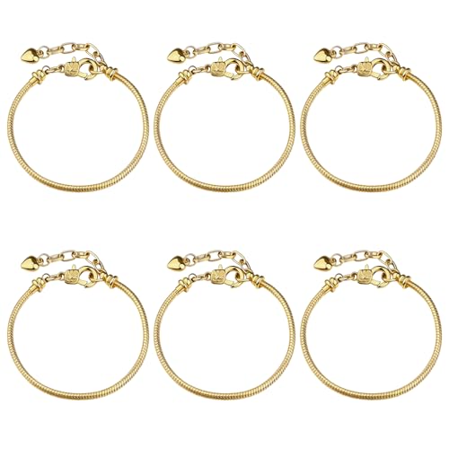 BEZHO 6 Pulseras, 20cm Cadena Serpiente Ajustable, extensión, Cierre Langosta, para Crear Joyas, Regalo San Valentín, Dorado