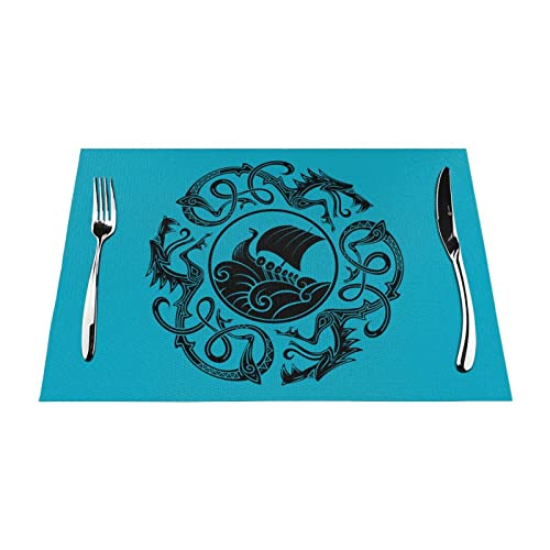 NIBABAEU Manteles Individuales Tejidos, 1-6 Juegos de Drakkar escandinavo Vikingo, PVC, Lavable, para Mesa de Comedor de Cocina, 45 x 30 cm, 6 Piezas