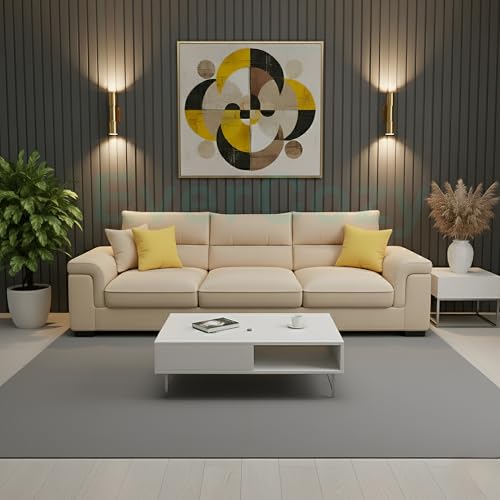 Image of Italino 3 Seater Luxurious Fabric Sofa Set (Cream) | 3 Person Wooden Sofa Couch for Living Room Bedroom Home Hall Furniture