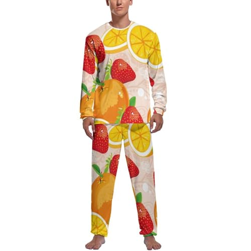 Pyjama homme haut et bas Orange Fraise vêtement de nuit manche longue pantalon
