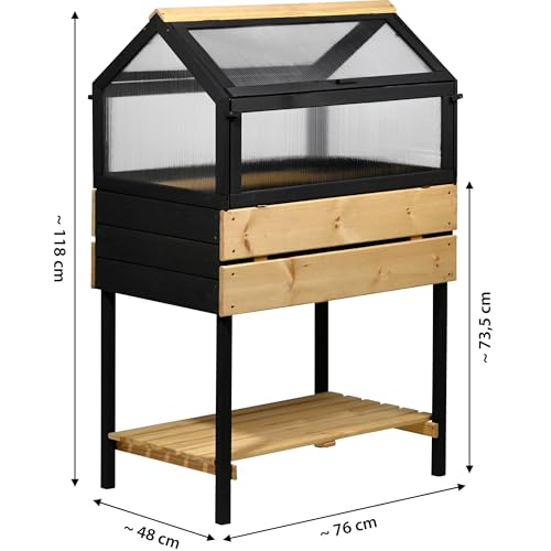 dobar® Großes Hochbeet mit Frühbeet-Aufsatz - Anzuchtbeet aus Kiefernholz Gr. L - Gemüsebeet Kräuterbeet - 76 x 48 x 118 cm - Anthrazit Natur