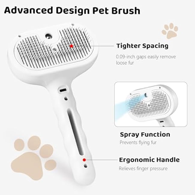 Steam Slicker Brush Pet Shedding Hair-Spray Brushes for Grooming and Desheding, Indoor Detangler for Cats and Dogs,4 in 1, Suitable for Long and Short-Haired, Effectively Removes Loose Fur (White)-RdbYGhlJ