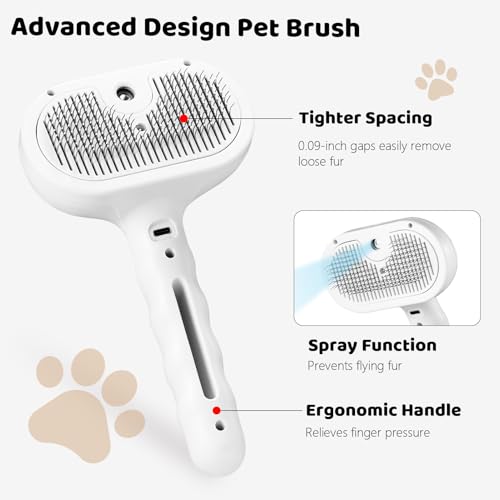Image of Steam Slicker Brush Pet Shedding Hair-Spray Brushes for Grooming and Desheding, Indoor Detangler for Cats and Dogs,4 in 1, Suitable for Long and Short-Haired, Effectively Removes Loose Fur (White)