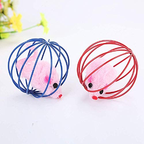 PETS EMPIRE Pet Cat Fun Ball Toys Creative Faux Mouse Rat in Cage Gift Play Playing Catch Toy (Pack of 2) Color May Vary