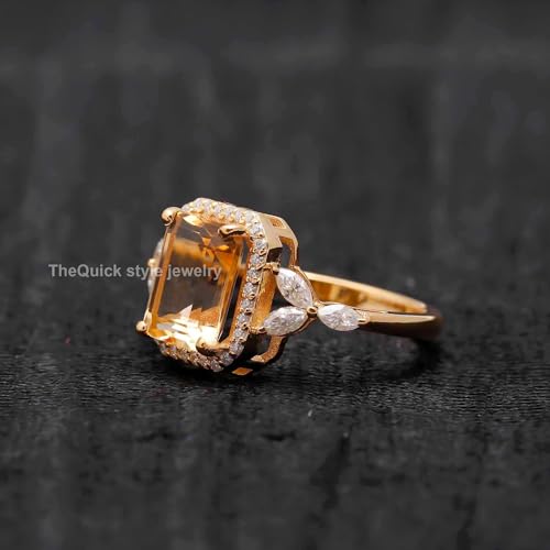 18K Yellow Gold Citrine Engagement Ring - Octagon Cut 3.20 Carat 10x8 MM - Genuine Moissanite - D Color (VVS1) Wedding Ring, Citrine Bridal Promise Ring for Women, Anniversary & Valentine Day Proposal Ring, November Birthstone Gifts {QS-CT-13}4