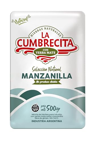 LA CUMBRECITA - Yerba sabor Manzanilla. Yerba Mate para infusiones sin gluten, sabor a manzanilla - 500 gramos