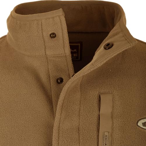 Image of Drake Waterfowl Men's Camp 2.0 Fleece Pullover | Hunting Anti-Pill Moisture Wicking 1 /4 Neck Snap Sweater with Chest Pocket