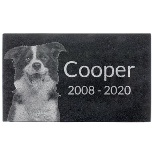 Black Granite Memorial Headstone for Lost Loved Ones, Dogs, Cats, and Family Pets. " Great for Your Garden, Tree Dedication, or in a Cemetery. Includes your personal photo and text. (10 x 6 x 2")