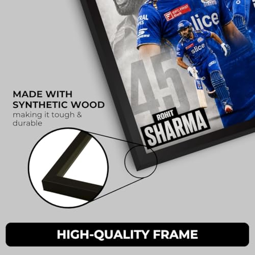 Image of Rohit Sharma Framed Poster (31 x 23 cm) | HITMAN 45 Wall Art | Indian Cricket Team Memorabilia | Cricket Fan Gift | Sports Room Decor | Premium Framed Cricket Poster (F 179)