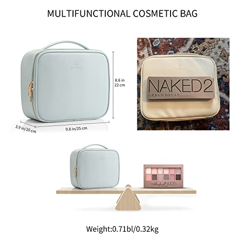 Vlando Leather Travel Makeup Train Case - Makeup Cosmetic Case Organizer Portable Artist Storage Bag With Adjustable Dividers For Cosmetics Makeup Brushes Toiletry Jewelry Digital Accessories Blue #TOP7