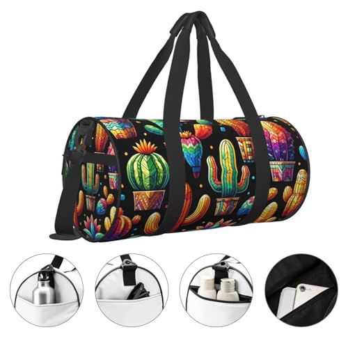 Sports Duffel Bag Colorful-Cactus-Plants Foldable Travel Tote Bag Weekender Sleepover Carry On Bag3