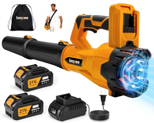 Leaf Blower Cordless,650CFM Electric Leaf Blower with 2 4.0Ah Battery Powered and Fast Charger, Powerful Cordless Blowers for Lawn Care, Patio, Dust, Blowing Leaves,6 Speed Control,Orange
