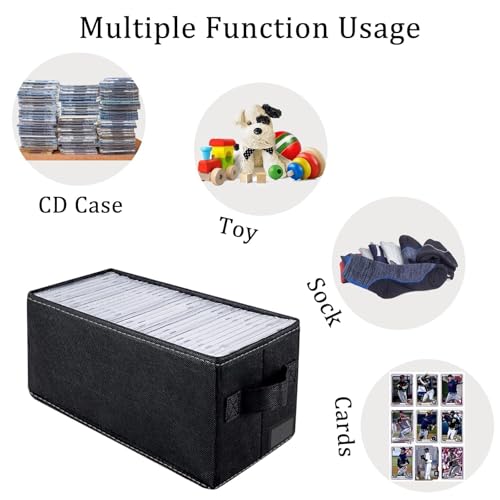 CD Storage Boxes - 2 Pack CD Storage Case - 14.2" x 6.3" x 5.5", Holds 34 CD Cases, Desktop or Closet CD Case Holder, Can Also Store Toys | Papers | Cards | Socks
