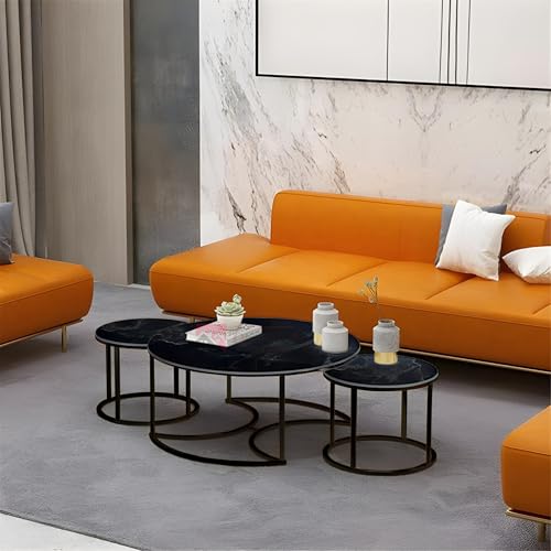 Image of 3 Piece Living Room Set - 1 Center and 2 End Nesting Tables, Round Stacking Coffee Side for Small Space, Nightstand Bedside Black