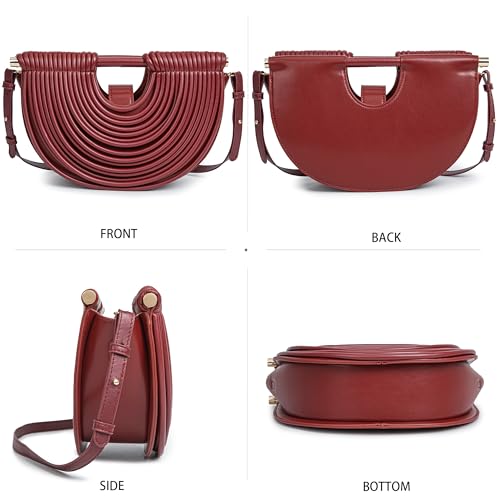 Image of Trendy Woven Evening Clutch Purse Half Round Designer Shoulder /Crossbody Bag Top-Handle Satchel Handbags