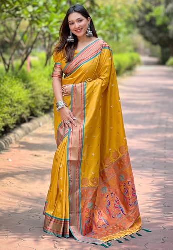Image of SGF11 Women's Kanjivaram Paithani Soft Silk Saree With Unstitched Blouse Piece