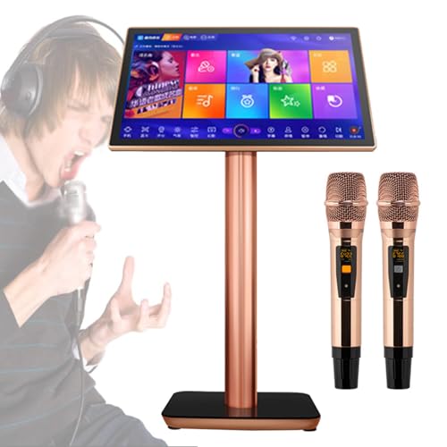 UWYTGF KTV Karaoke Machine - Karaoke Equipment with 2 Reverb Wireless Microphone, 19.5 Inch Touch Screen Karaoke Player for Home Party, Adjustable Music Mode (Black 4TB)