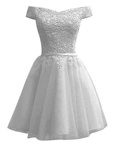OYISHA Off Shoulder Junior Short Prom Homecoming Dresses 2020 Teen Formal Wedding Party Dress Size 2 Silver