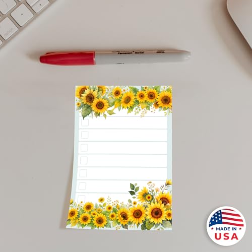 daily ritmo sunflower sticky to do list notepad  cute sunflower lover gifts for women  made in usa stationery pad 4x6 50 notes  christmas birthday flower gift for teacher mom office