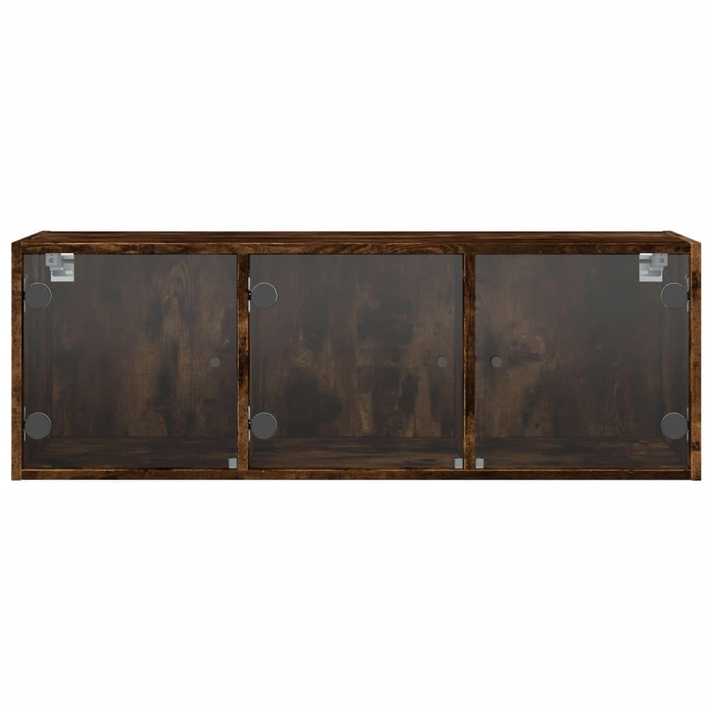 Wandschrank mit Glastüren Räuchereiche 102x37x35 cm Holzwerkstoff Hängeschrank mit Stauraum und Fächern für Büro Wohnzimmer Flur zur Wandmontage und geordneter Aufbewahrung