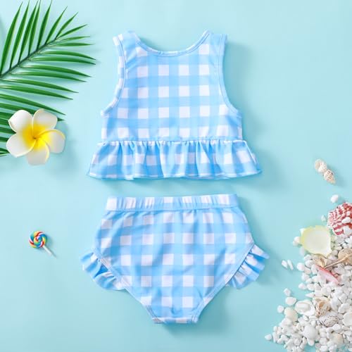 Image of Baby Swimsuit Girl Two Piece Bathing Suit Toddler Girls Summer Beach Ruffle Tankini Swimwear 1-7Y