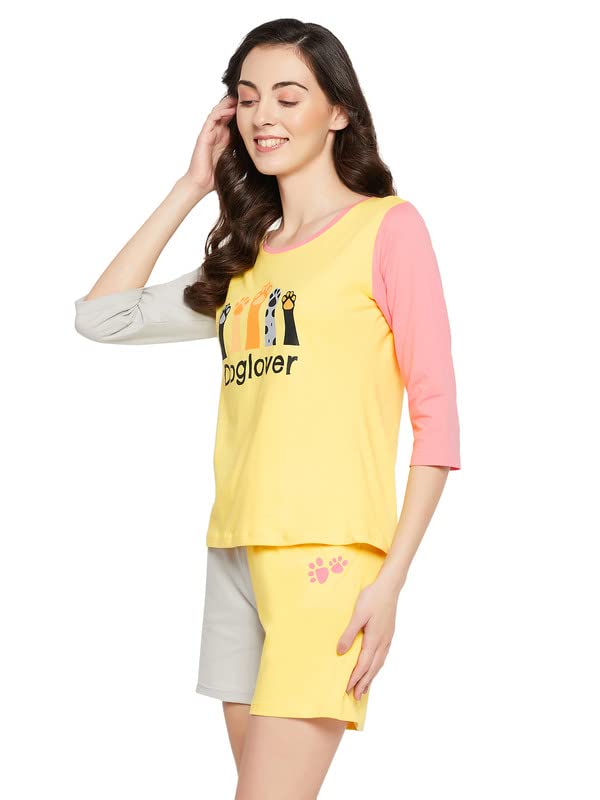 Image of Clovia Women's Cotton Printed Top & Shorts Night Suit Set