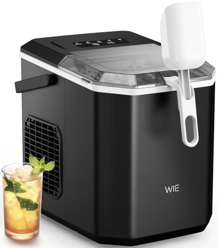 WIE Maquina de Hielo, Maquina de Hacer Hielo Autolimpiable, 12Kg/24H, 2 Tamaños de Hielo, 9 Cubitos Listos en 6 Minutos, con Asa, Pala para Hielo y Cesta, Ideal Para Inicio/Cocina/Oficina/Bar, Negro