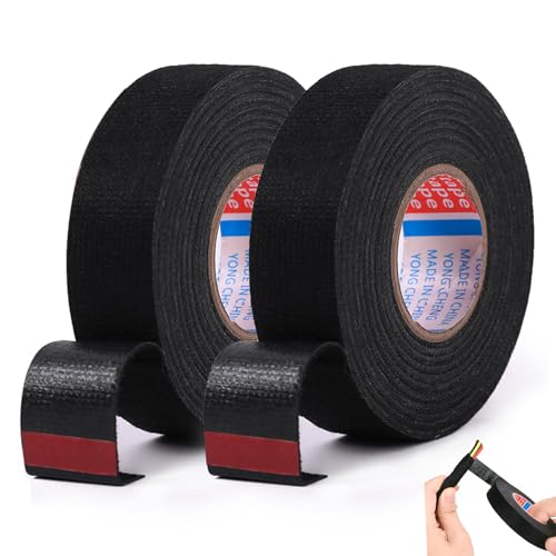 shweehon 2 PCS Wiring Loom Tape Fleece Fabric Tape Cable Tape for Car & Motorcycle Automotive Electrical Wire Cable Management(Black 19mmx15m)