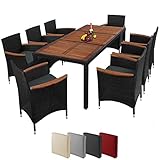 Montafox Sitzgruppe 8 Personen Poly Rattan Sitzgarnitur Akazienholz Tisch 190 x 90cm Sitzkissen 6 cm Terrasse Garten Essgruppe Schwarz Gartenmöbel Set, Farbe:Nachtschwärmergrau