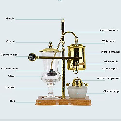 XWBLDBDFC Manuelle Vakuum-Kaffeemaschine, Edelstahl, Borosilikatglas, ausgezeichneter Geschmack, abnehmbarer Filter, geeignet für Zuhause, Küche und Büro, Gold