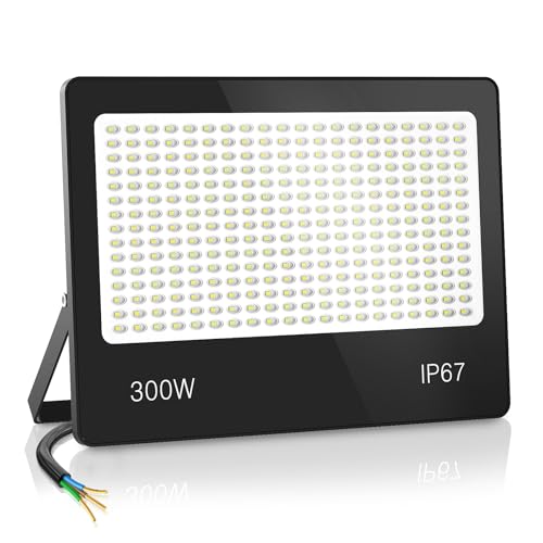 HAPYLUMI Focos LED Exterior, 300W 30000LM 6500K Floodlight Blanco Frío, IP67 Impermeable Proyector LED Exterior Iluminación de Seguridad para Jardin Patio Garaje Granja Almacén Estadio