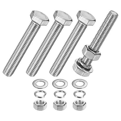 M METERXITY 4-Pack Hex Head Screw Bolt with Nuts Flat &amp; Lock Washers M10x65mm Stainless Steel Bolts and Nuts Kit Fully Threaded Metric Bolt Assortment for Equipment/Machinery