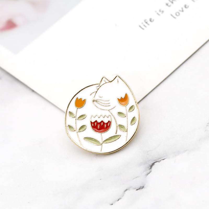 White Cat and Flower Enamel Pin Brooch Cute Hard Enamel Lapel Pin Cartoon Badge for Children's Day Gift Clothes Backpacks Badges Hats Bags4
