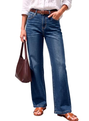 Sidefeel Women's High Waisted Straight Leg Jeans Dark Blue Size 14