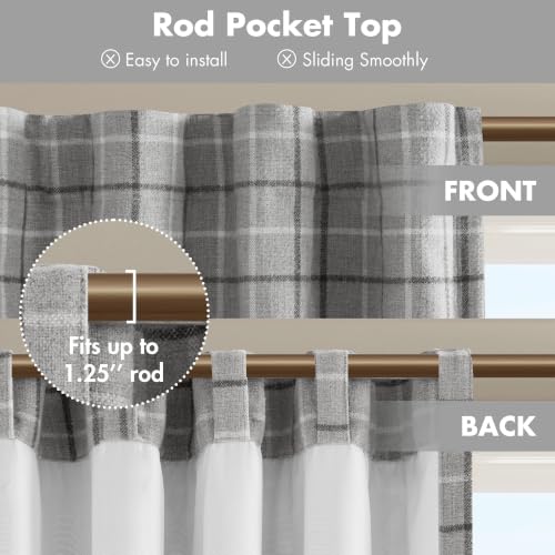 Image of Madison Park Plaid Window Curtain, 1 Panel, 50x84 Grey, Top Tab