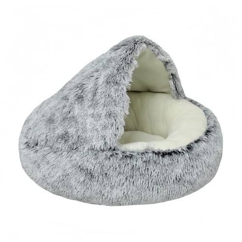 VZX犬用コンフォート繭型ペットベッド冬のペットぬいぐるみベッド犬用コンフォート繭型ペット小型犬カバー (貝殻型ペットベッド グラデーショングレー(短絨),65cm)