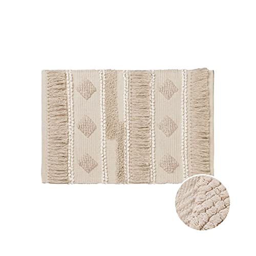 BUTLERS Teppich mit Fransen 90 x 60cm Beige -All Nature- | Dekoration im Boho und Landhausstil |...