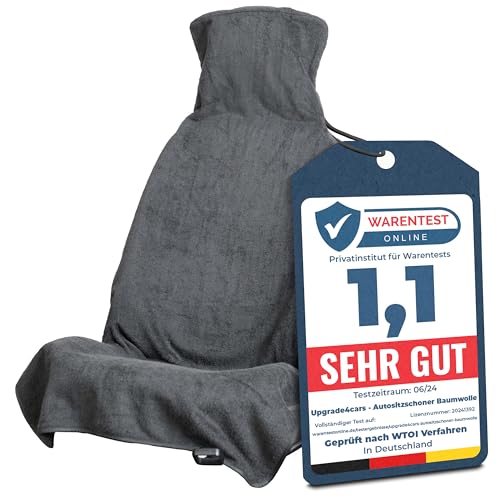 Upgrade4cars Frottee Autositzschoner für Vordersitze | Fahrersitz Schonbezug aus Baumwolle in Grau | Handtuch Autositzauflage für Sport, Arbeit, Sommer & Winter