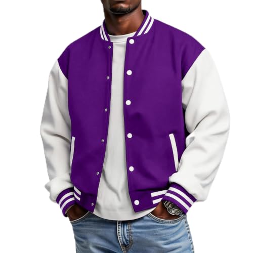 Varsity Jacket for Men Button Down Fleece Streetwear Bomber Jacket - image 1