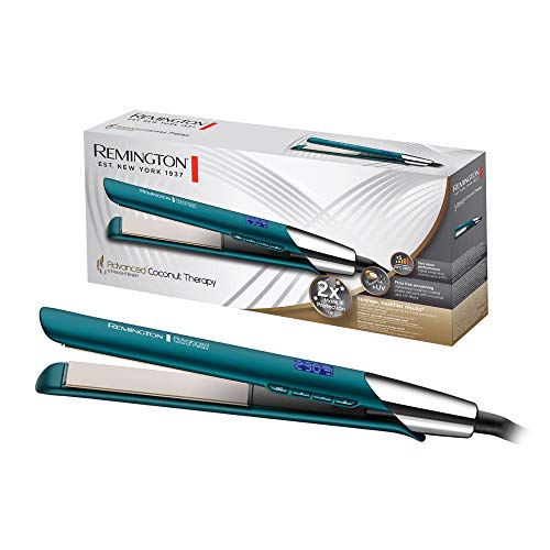 Remington Glätteisen Advanced Coconut Therapy (hochwertige Keramikbeschichtung angereichert mit Kokosnuss & UV-Filter, integr. Sensor) LCD-Display, Haarglätter S8648 [Amazon Exklusiv]