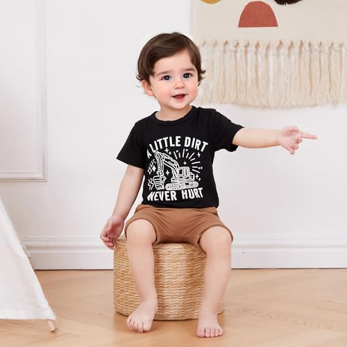Murnouche Toddler Baby Boy Summer Clothes Excavator Print Letter T Shirt Casual Shorts Set3