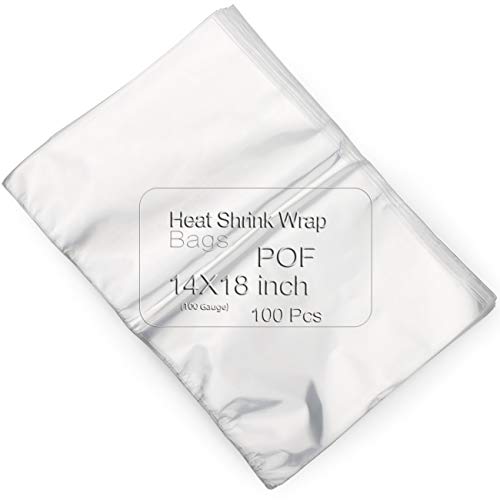COQOFA POF Heat Shrink Wrap Bags 14x18 inch 100pcs Clear Non Toxic Soft DIY and Industrial Packaging Plastic Sealer Film with Tiny Air Vent Holes Thicker 120 Gauge