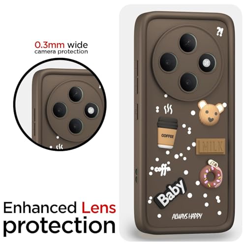 Image of Bintage CASE Cute Fun Taddy Cartoon 3D Ball Bear Milk Cake Coffee Silicon Case Full Body & Camera Protection Back Cover Compatible for Oppo F31 Pro 5G - Brown